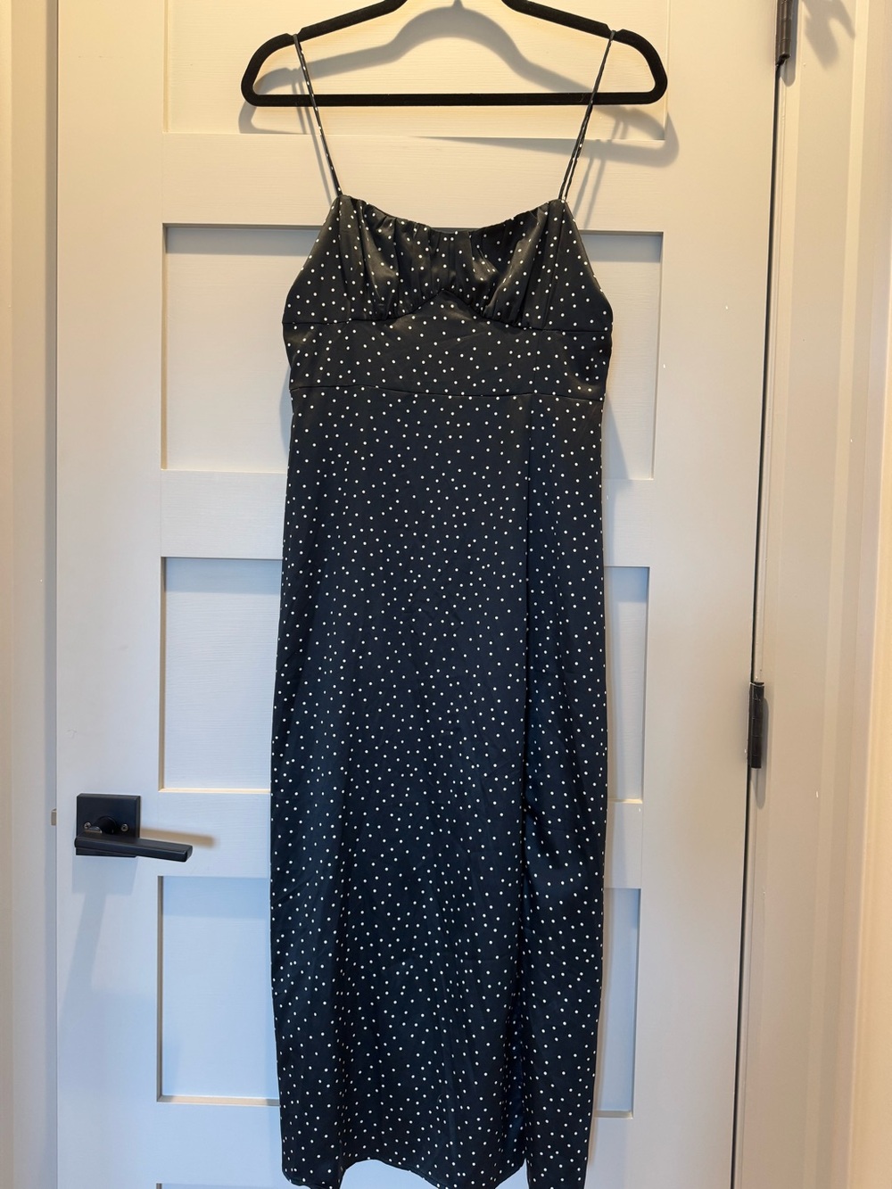 Black Spaghetti Strap Polka dot midi dress